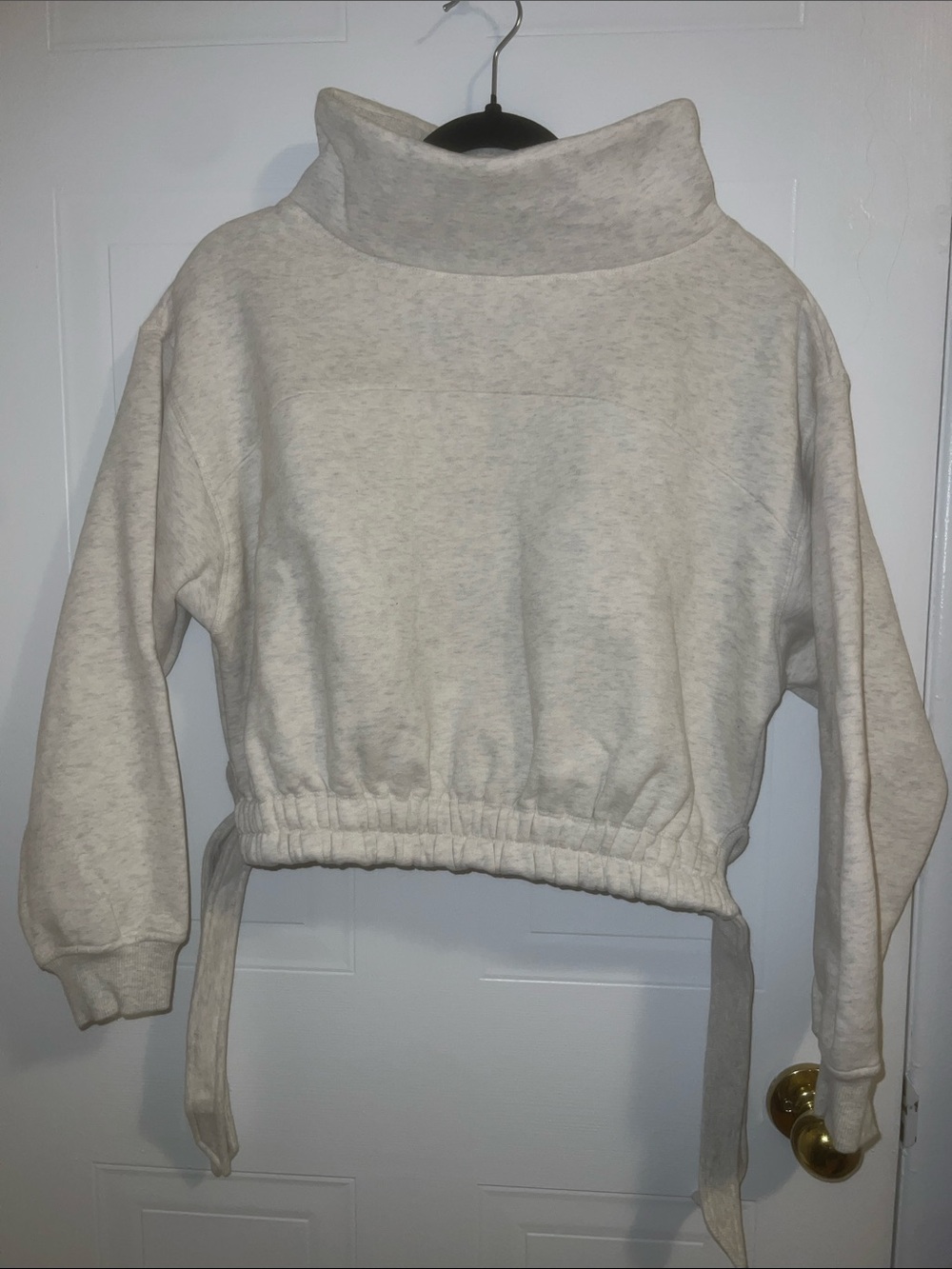 Livom Cropped Light Grey Turtleneck Sweatshirt with Drawstring Hem